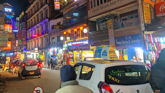 Thamel street at night