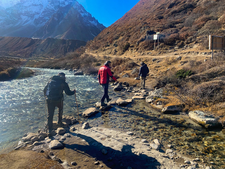 Trekkers following their guide